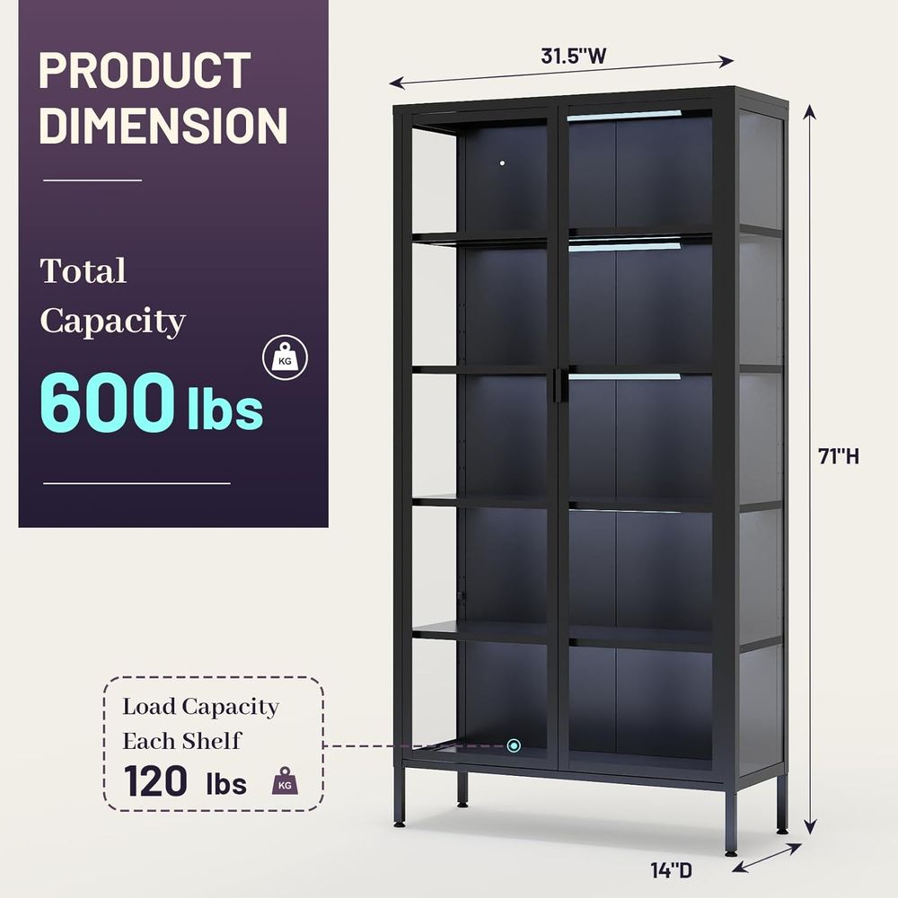 Vitrina de Vidrio de 71 Pulgad - Glass Cabinet Display reseña y precio