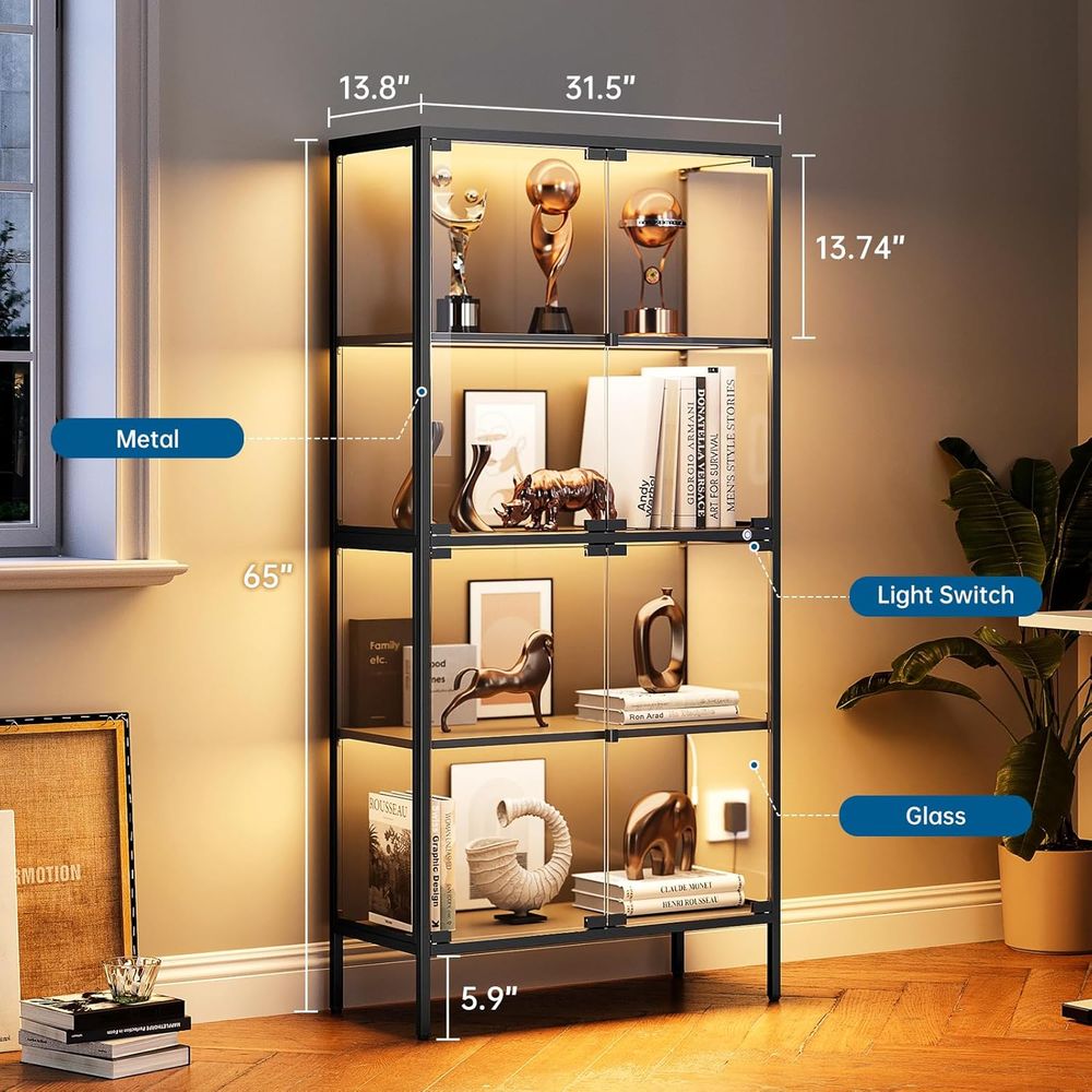 Vitrina de Vidrio con Iluminac - Glass Cabinet Display reseña y precio