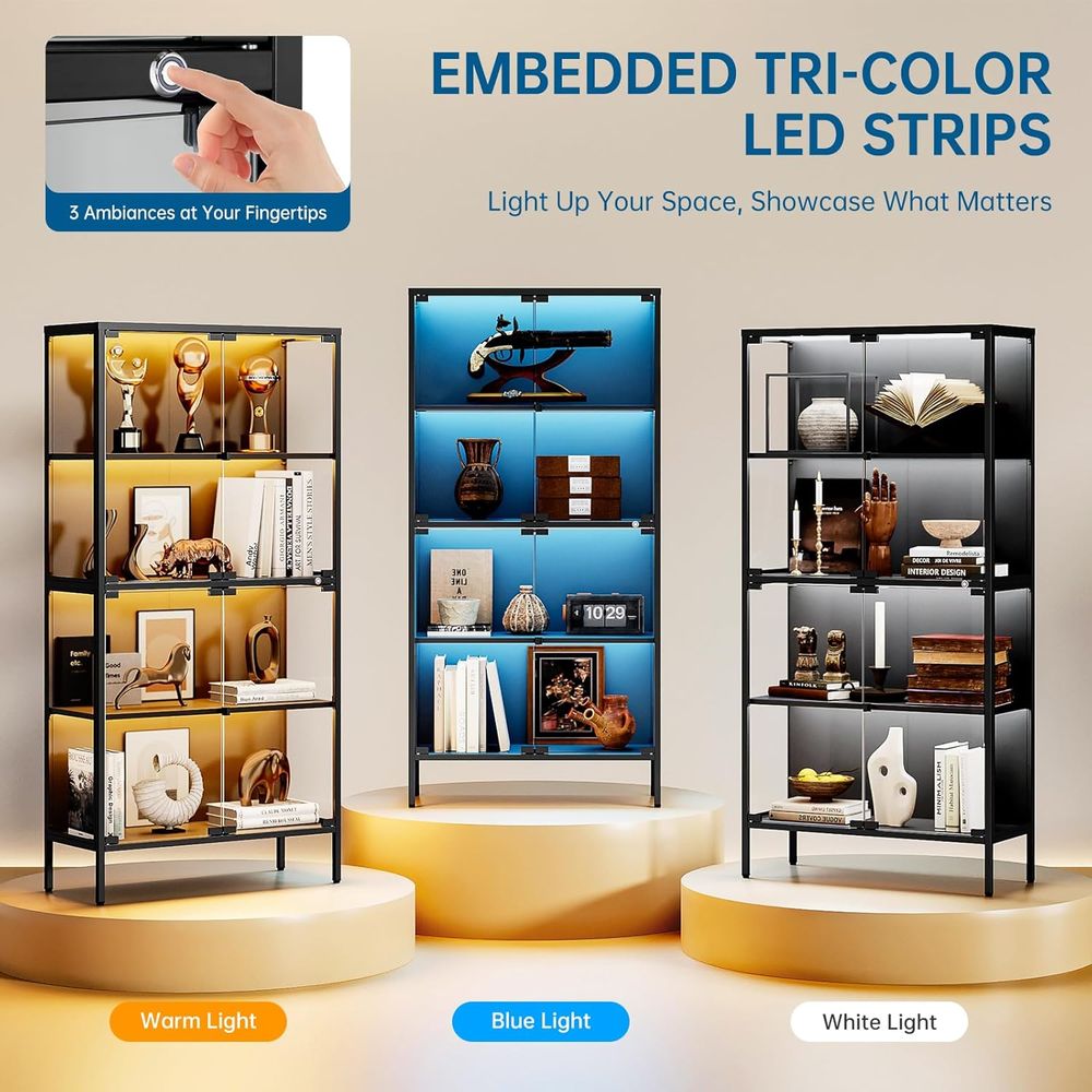 Vitrina de Vidrio con Iluminac - Glass Cabinet Display reseña y precio