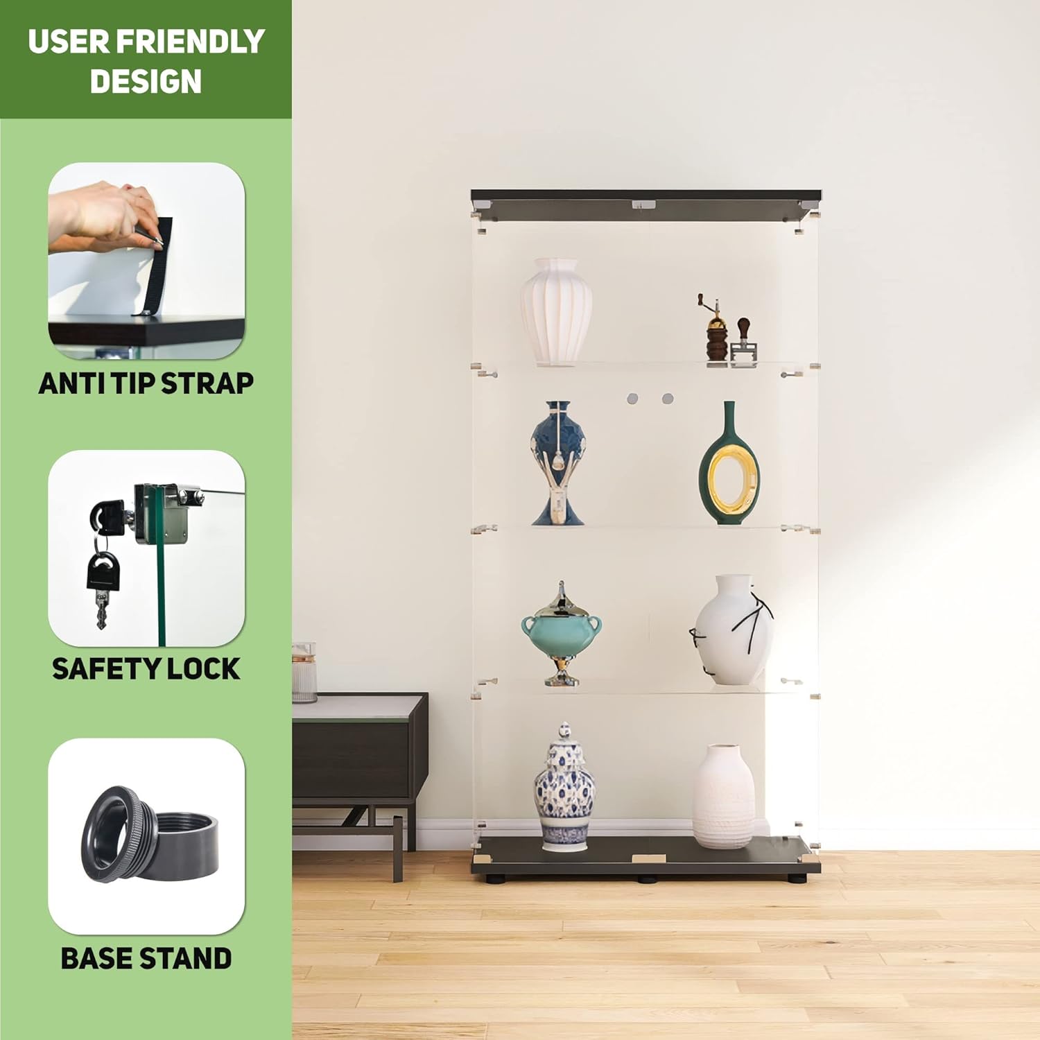 Vitrina de Vidrio con 4 Estant - Glass Cabinet Display reseña y precio